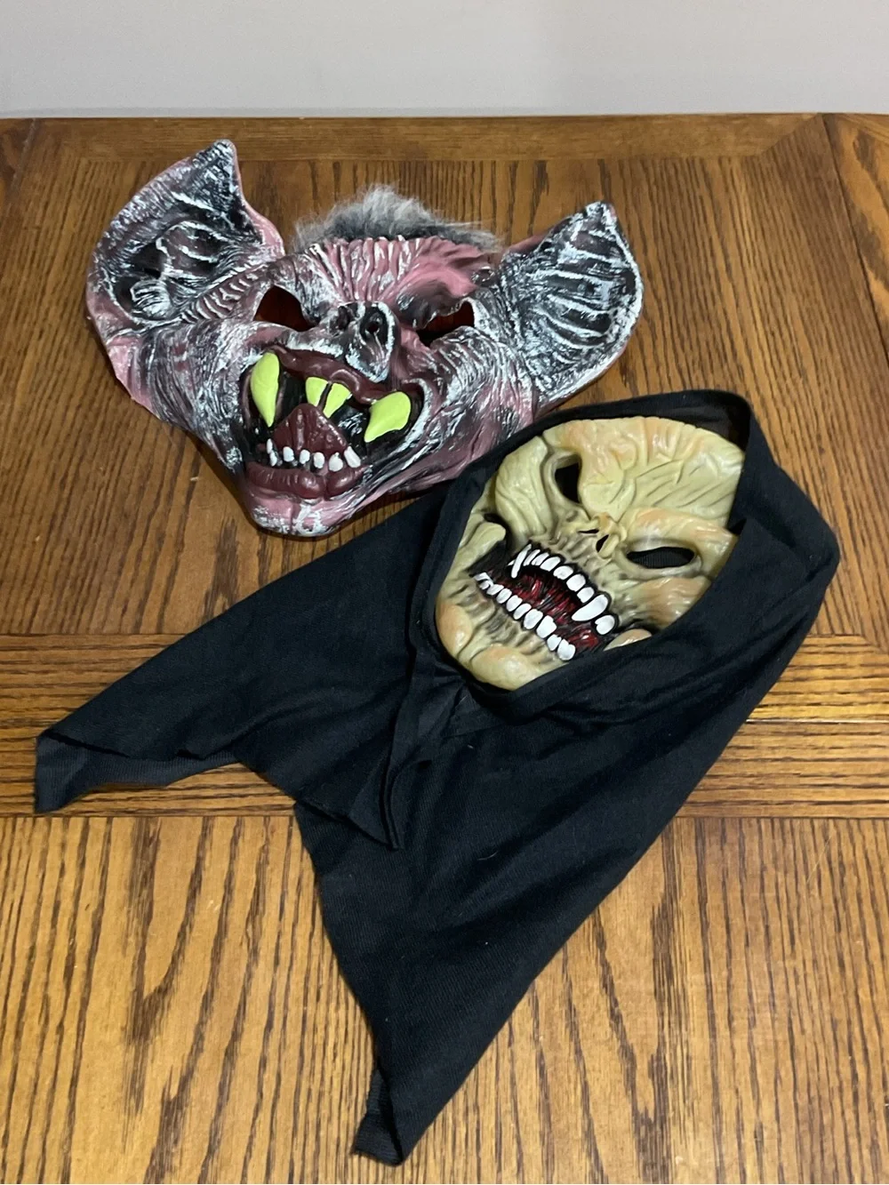 Adult size Halloween Scary Bat and Skull Mask with black hood Set